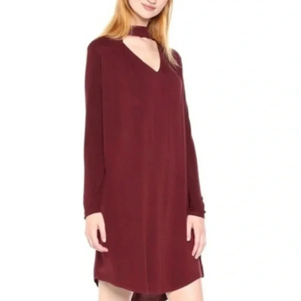 NWT Michael stars rylie rayon bourbon dress medium red new cutout choker neck
